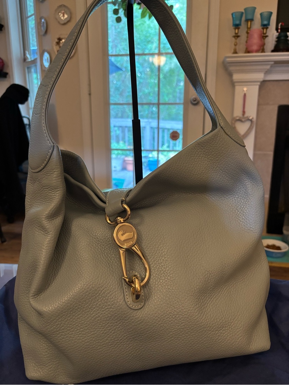 Dooney and Burke Soft Pebbled Leather Hobo Bag in Blue grey